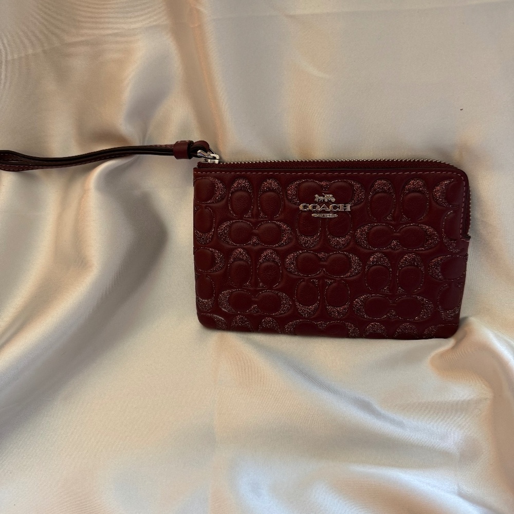 Coach Tan Signature Embossed Leather with glitter Wristlet F80214